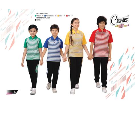 Primary School Uniforms For Boys & Girls Stripes Print Collar Neck T ...