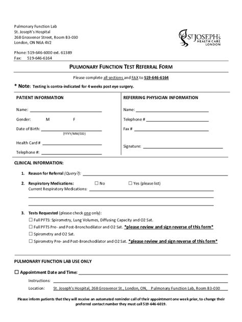 Fillable Online Pulmonary Function Test Referral Form Fax Email Print