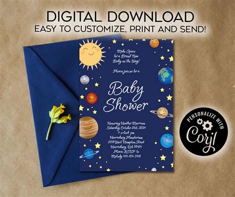 Outer Space Baby Shower Invitation Editable Digital Planets Galaxy ...