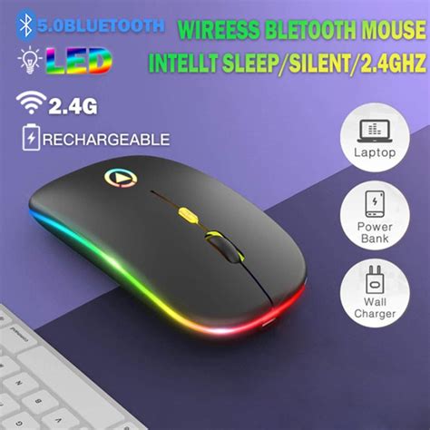 5.0 2.4gHZ Transfer LED Lights 1600Dpi Rechargeable Wireless Mouse ...