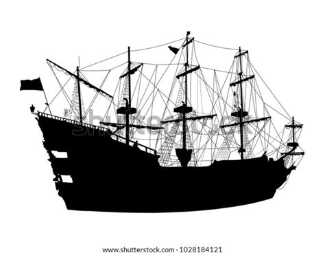 Black Silhouette Pirate Ship Isolated On Stock Vector Royalty Free