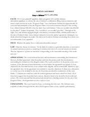 Case Brief Lucy V Zehmer Sample Case Brief Irac Pdf Sample