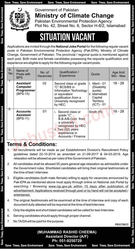 Ministry Of Climate Change Jobs June 2023 Njp Gov Pk