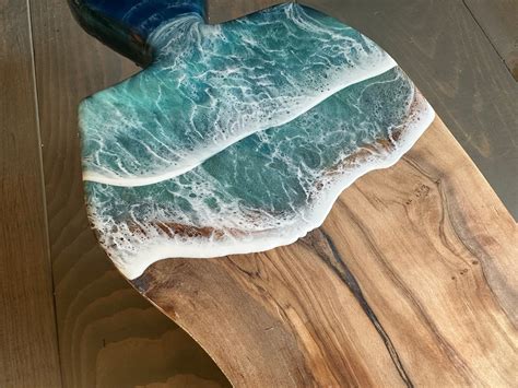 Large Olive Wood Ocean Wave Cutting Board With Handle Wedding Gift