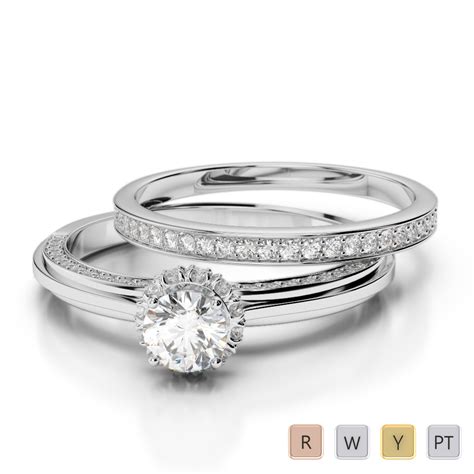 Gold Platinum Round Cut Diamond Bridal Set Ring Agdr 2033