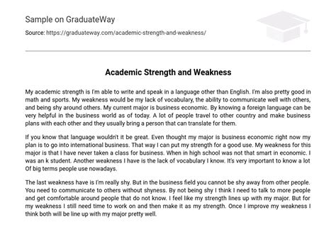 Academic Strength And Weakness Free Essay Example 279 Words Graduateway