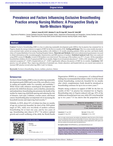 Pdf Prevalence And Factors Influencing Exclusive Breastfeeding