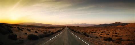 Road To Horizon in Desert Landscape on Sunset. Travel Concept Stock Photo - Image of sunset ...