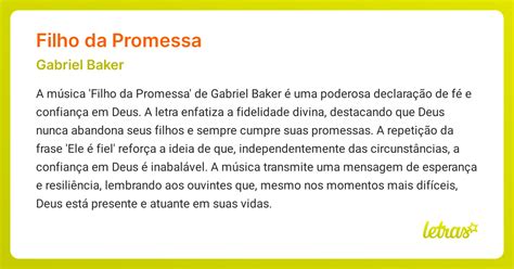 Nome Que Significa Filho Da Promessa - Significado da música FILHO DA PROMESSA (Gabriel Baker) - LETRAS.MUS.BR