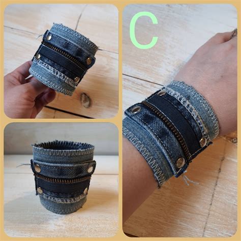 Upcycled Denim Cuff Bracelet Unique Cuff Bracelet Etsy