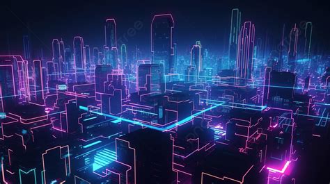 Modern City With Neon Lights And Neon Cities Background, 3d Render ...