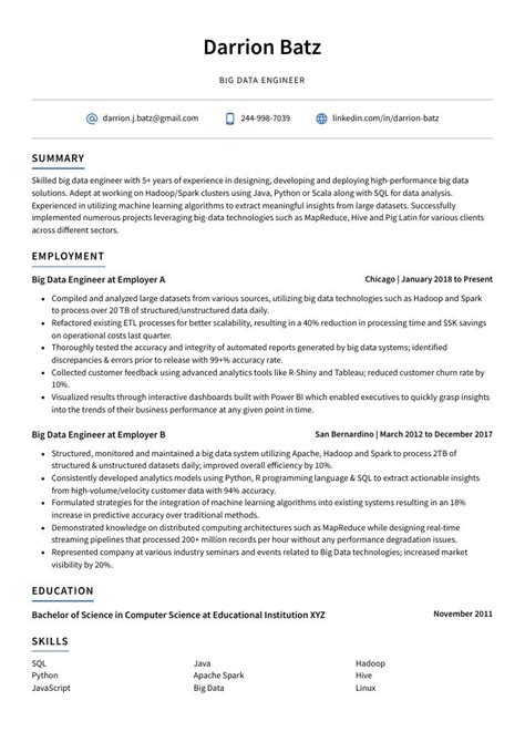 Big Data Engineer Resume Cv Example And Writing Guide