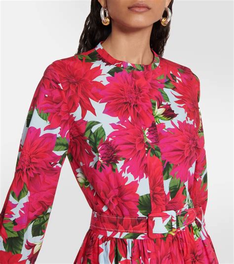 Oscar De La Renta Floral Cotton Blend Poplin Midi Dress In