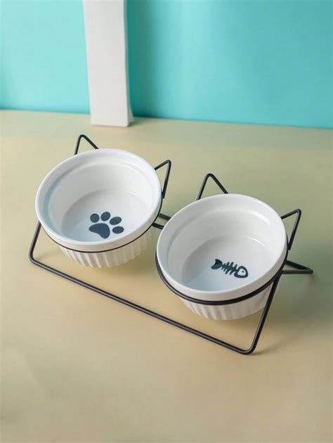 Ceramic Cat Bowl Double Cat Rice Bowl With Slanted Mouth Drinking