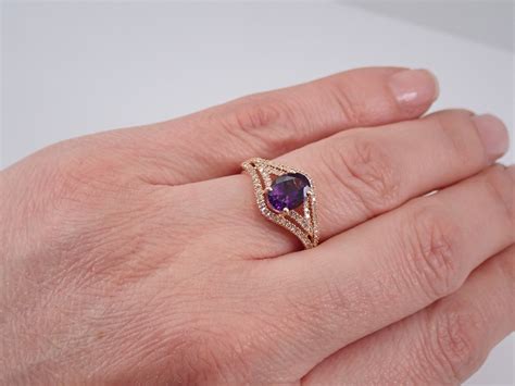 K Rose Gold Diamond And Oval Purple Amethyst Engagement Ring Size