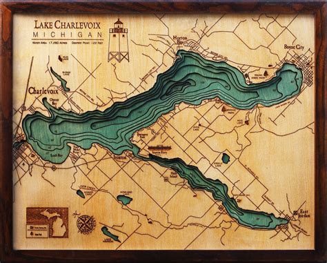 Bathymetric Map Lake Charlevoix Michigan Scrimshaw Gallery