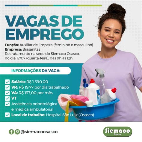 Brasanitas Abre Vagas Para Auxiliares De Limpeza Em Osasco Siemaco