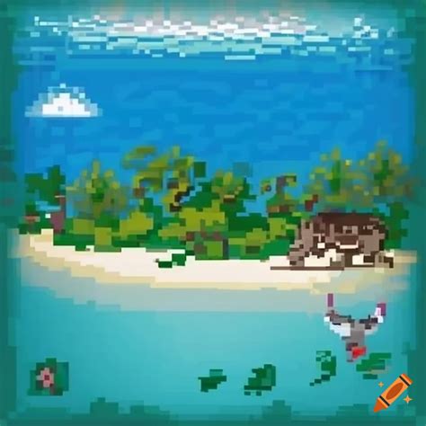 Pixel Art Tropical Paradise With Beaches Jungles And Animals On Craiyon