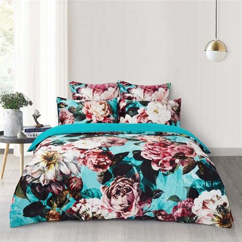 Koo Summer Rose Velvet Quilt Cover Set Teal And Multicoloured