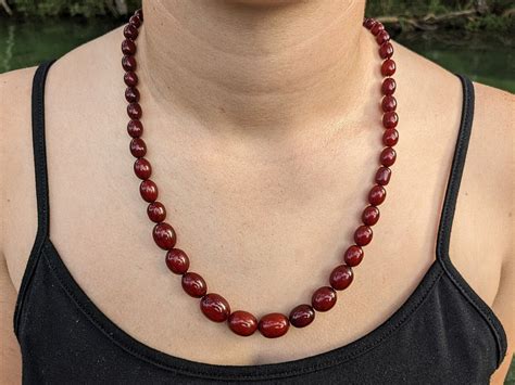 Antique Faturan Cherry Amber Bakelite Necklace Gradua Gem