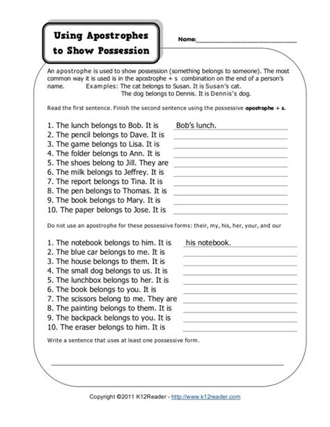 Using Apostrophes To Show Possession Worksheet For 3rd 6th Grade Lesson Planet