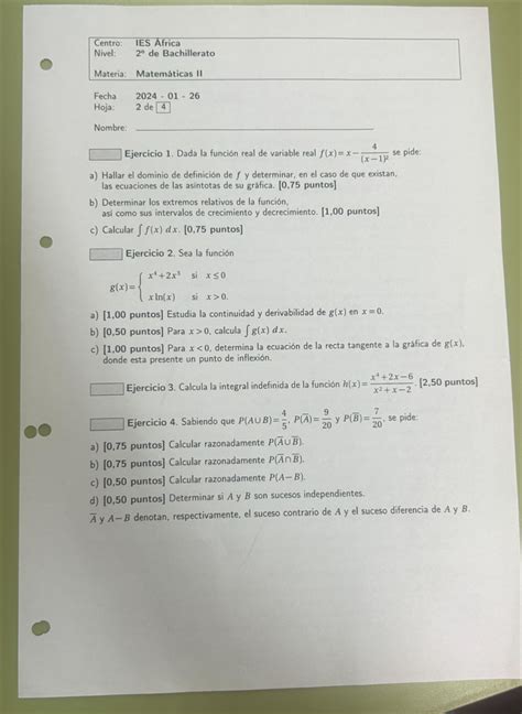 Examen Mates Matemáticas II Studocu