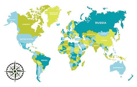 Mapa mundial con diferentes colores de seis continentes divididos ...