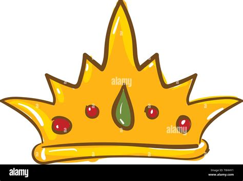 A golden royal crown for the queen with red and green stones, vector ...