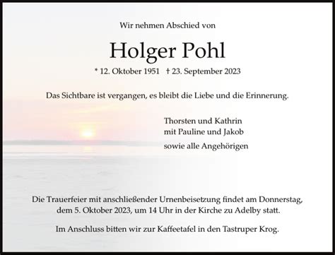 Traueranzeigen Von Holger Pohl Sh Z Trauer