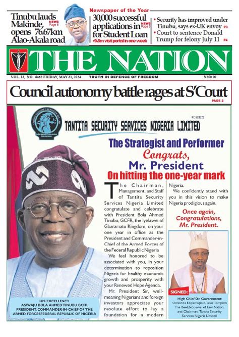 Nigerian Newspapers Daily Front Pages Review Friday 31st May 2024