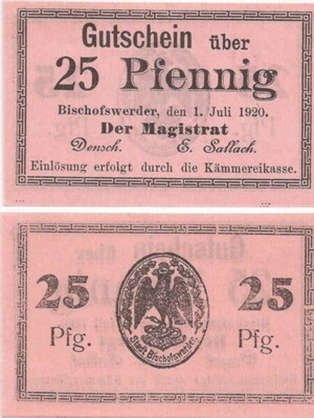 25 Pfennig City Of Bischofswerder West Prussia Numista