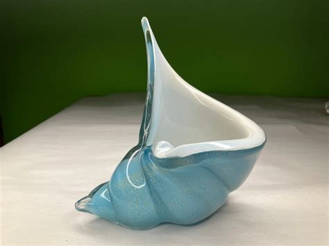 Vintage Hand Blown Italian Glass Turquoise Blue Conch Shell Etsy