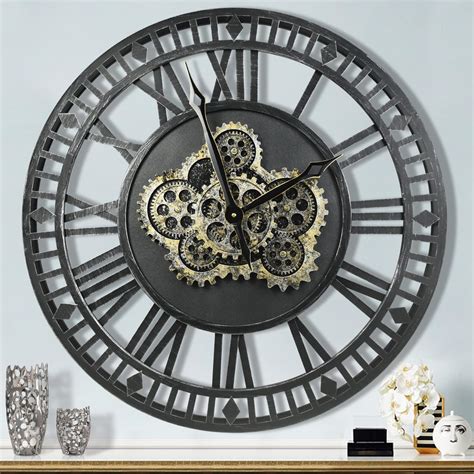 Dorboker Large Real Moving Gears Wall Clock Oversized Vintage