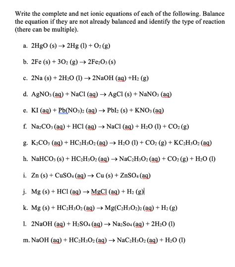 Solved Write The Complete And Net Ionic Equations Of Each Of Chegg