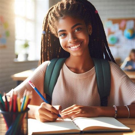 African American School Girl Writing Premium Ai Generated Image