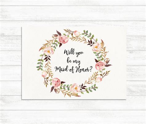 Will You Be My Maid Of Honor Floral Printable Maid Of Honor Card Maid