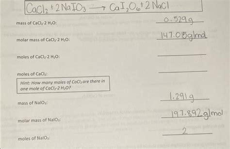 Solved mass of CaCl2 2 H2O CaCl2 2 Na IO₃ Ca I₂06 2 NaCl Chegg