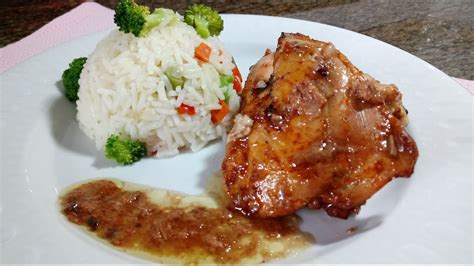 Pollo a la Mostaza y Arroz con Vegetales Delicioso Fácil y Económico