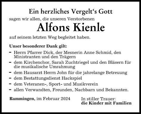 Traueranzeigen von Alfons Kienle Allgäuer Zeitung