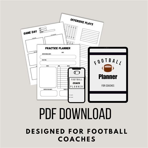 PDF Football Coach Planner, Printable Football Planner, Football Season