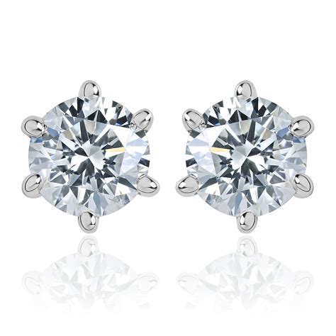 18ct White Gold Six Claw Diamond Solitaire Stud Earrings Pravins