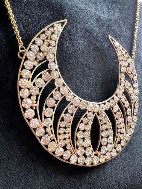 Antique Large Diamanté Paste Crescent Moon Statement Gem