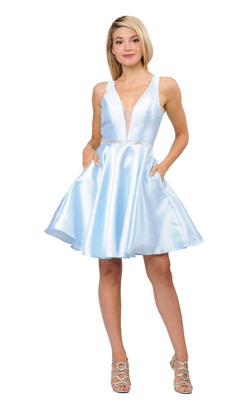 Poly USA - 7894 Sleeveless Deep V-Neck Mikado A-Line Cocktail Dress
