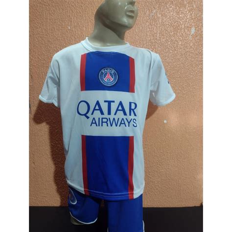 Kit Camisa Estampada Psg Branco Conjunto Infantil Futebol Psg