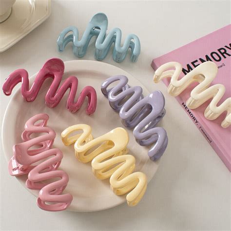 Dopamine Creamy Color Geometry Wave Line Back Head Hair Claw Hair Claw