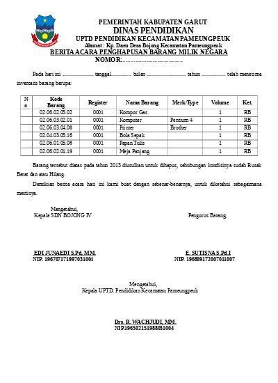 Detail Contoh Berita Acara Penghapusan Barang Koleksi Nomer 5