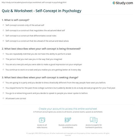 Quiz And Worksheet Self Concept In Psychology