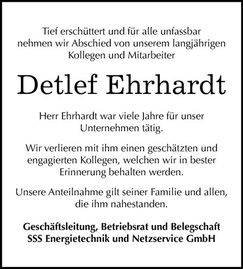 Traueranzeigen Von Detlef Ehrhardt Abschied Nehmen De