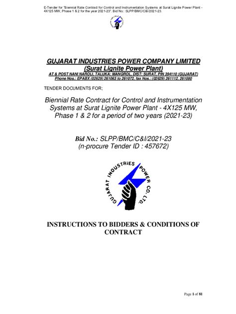 Fillable Online Biennial Rate Contract For Control And Instrumentation