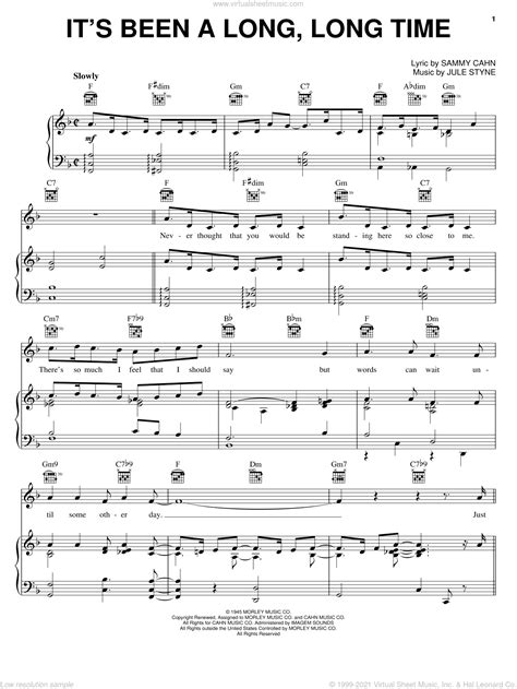 Its Been A Long Long Time Sheet Music For Voice Piano Or Guitar